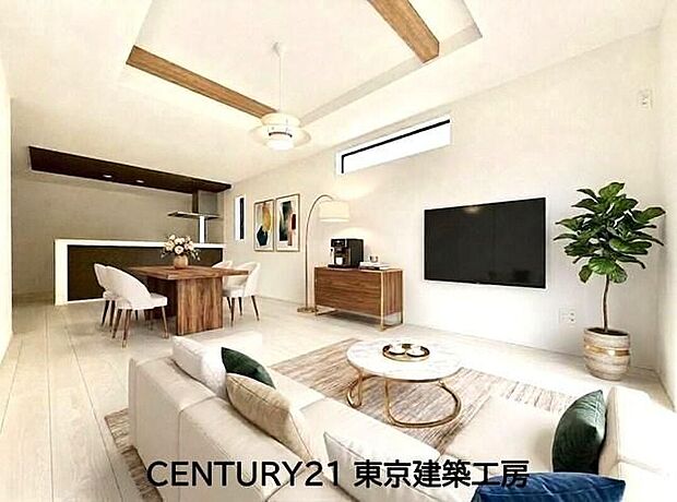 【家具はCGにて配置】
◇オープンでのびやかな空間を生み出す、こだわりの「広がり」と「ゆとり」。ご家族の会話がはずむ開放的なLDKです♪