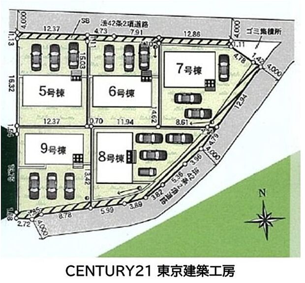 「7号棟」角地につき開放感のある区画。第一種住居地域に位置する、落ち着いた住環境です。