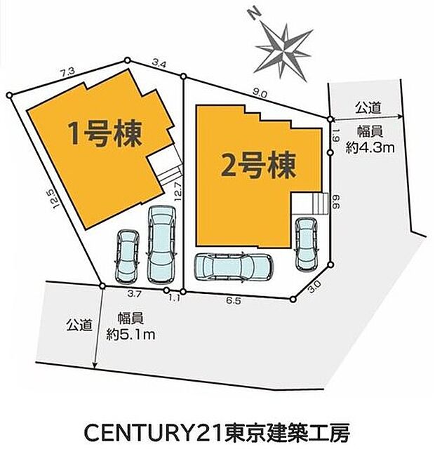 【全体区画図】4LDK+駐車スペース2台分ございます