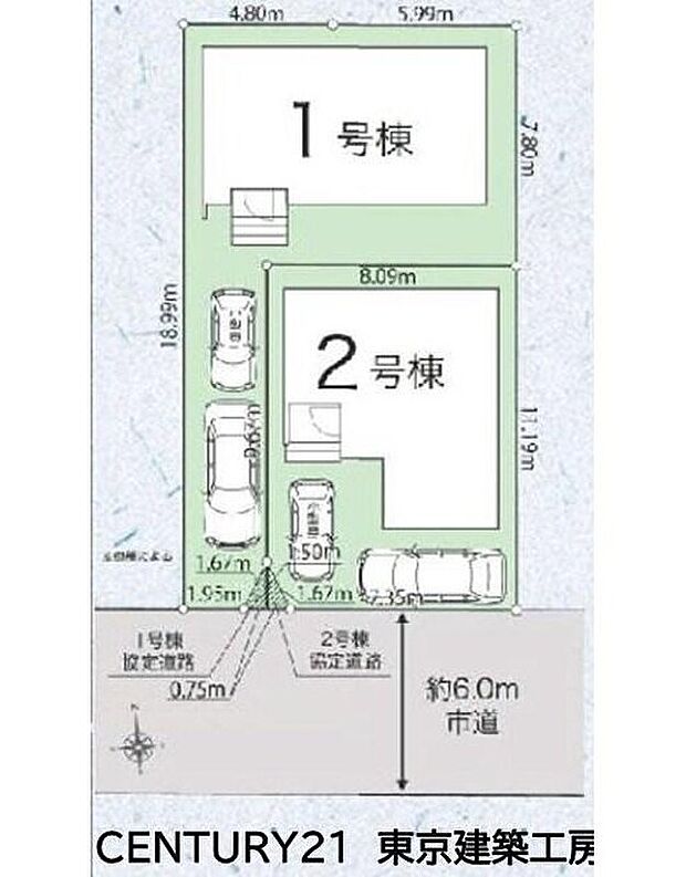 【区画図】3LDK、土地面積114.43m2、建物面積88.18m2