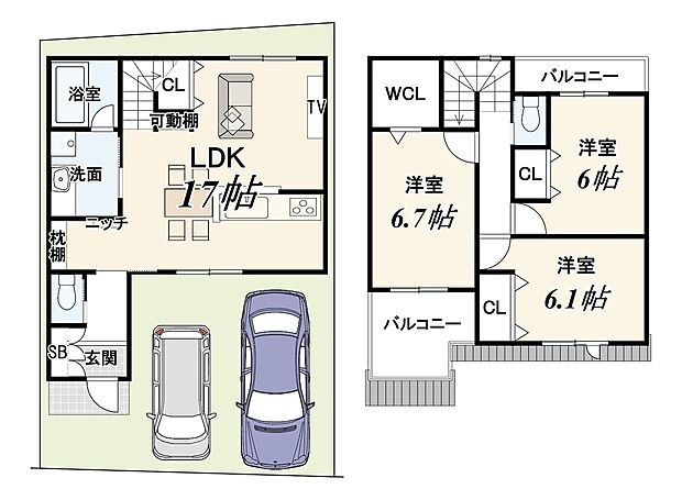 【【1号地：新築参考プラン】】建物面積：87.04ｍ2／建物価格：1799万円