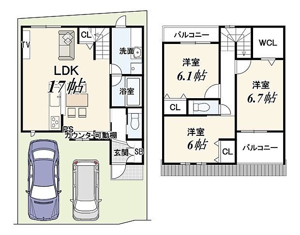 【【2号地：新築参考プラン】】建物面積：87.69ｍ2／建物価格：1799万円