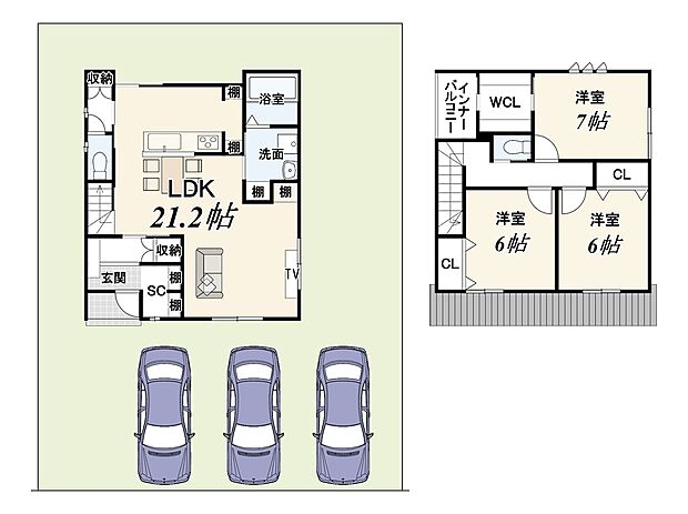 【【新築参考プラン】】建物面積：99.15ｍ2／建物価格：2099万円