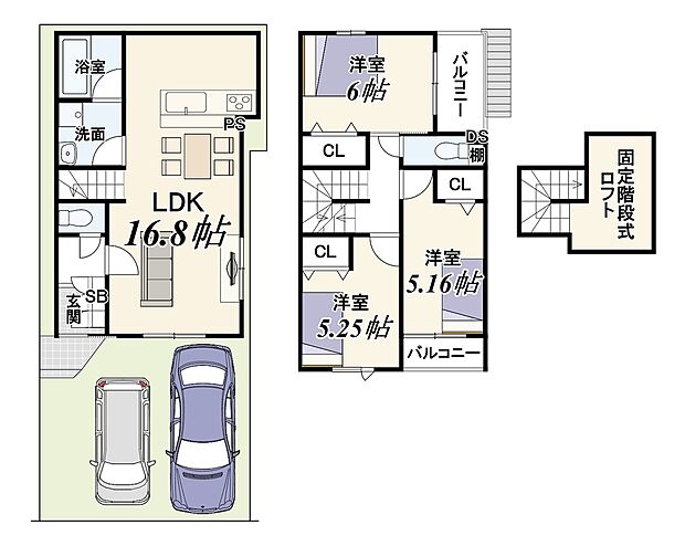 1号地新築参考プラン:土地78.27m2/建物78.30m2/3LDK/建物価格1929万円
