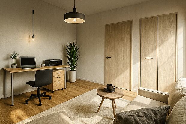 【【イメージパース/1F納戸5帖】】1階に居室があることで階段の昇降をする必要がなく老後も安心!洗面・浴室・トイレも1階で住む為、日常生活の大半が1階で完結