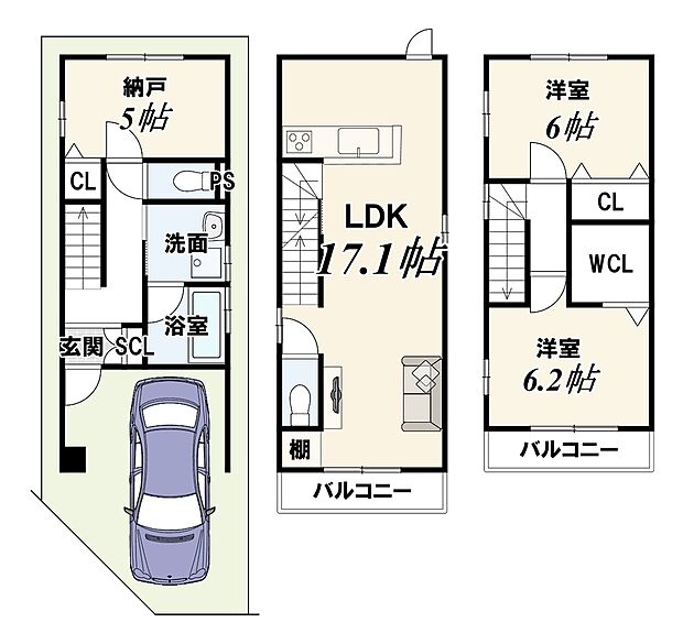 【新築参考プラン】土地面積51.64m2(公簿)/土地価格1200万円/建物面積90.39m2/建物価格1924万円