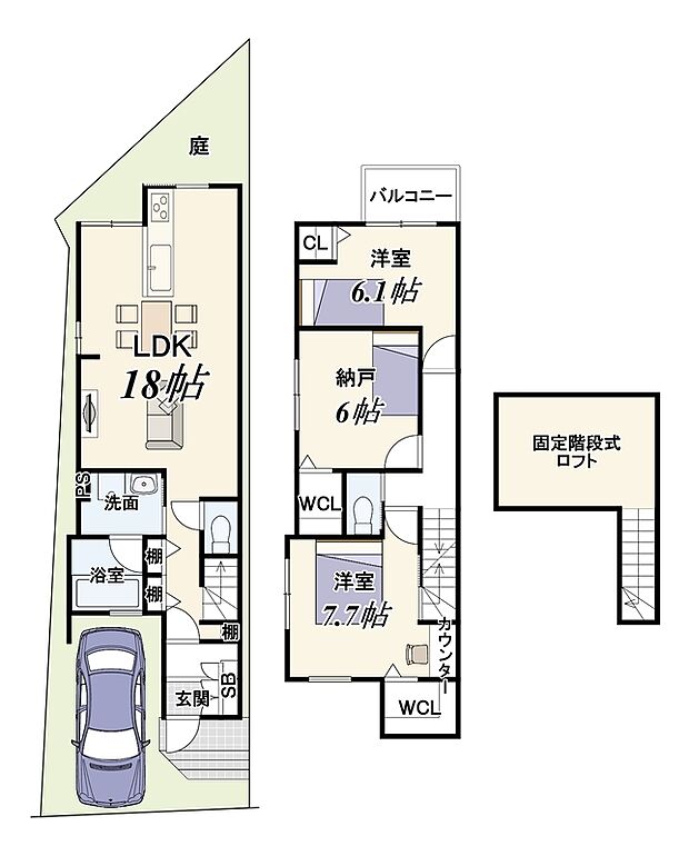 【3号地：新築参考プラン】土地価格1900万円、建物価格1899万円、2SLDK、土地面積78.13m2、建物面積87.00m2