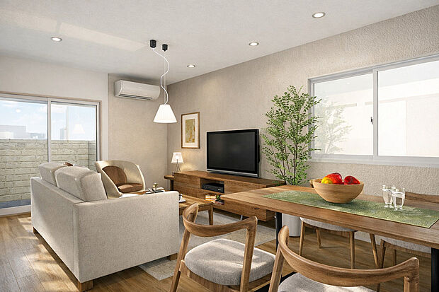 【【内観イメージパース:リビング】】家族の笑い声が聞こえてきそうな大空間♪大きめのLDKはそれだけで心が和みます。