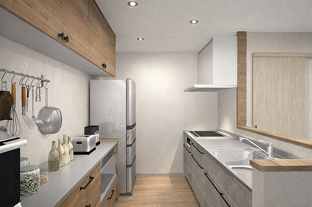 【【キッチン完成イメージパース】】対面キッチンの為、食事の配膳や片付けがラクラクです♪※イメージパース図のため、実際の色味や材質とは異なる場合がございます
