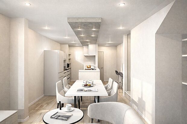 【【2号地リビングイメージパース】】オープンでのびやかな空間を生み出す、こだわりの広がりとゆとり。家族と過ごす時間を大切にしたい方にぴったりの明るくゆとりある住空間です。