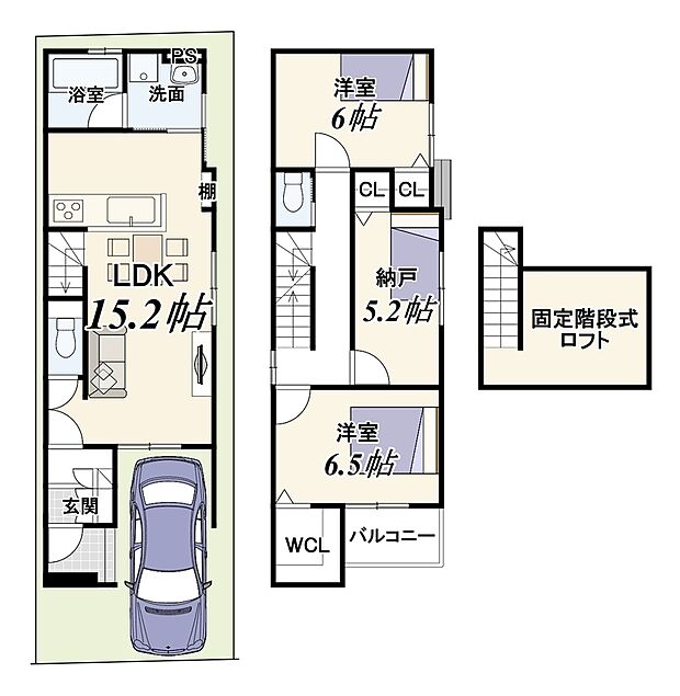 【2SLDK】建確対象面積:62.82m2/公簿面積:66.94m2
(私道負担面積9.02m2別)
準防火地域及び準耐火建築物の為、建ぺい率70%適用
建築確認番号:第REJ25411-36240号