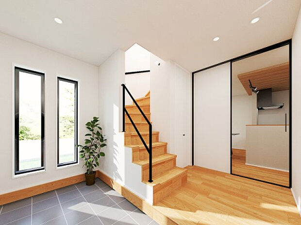 【内装】建物の上下階の通路である階段は、その位置によって動線や室内の印象が大きく左右されます。手摺にも重要な役割があり、転倒の防止・歩行や動作を円滑にして日常生活を支えることを主な目的として設置されています。