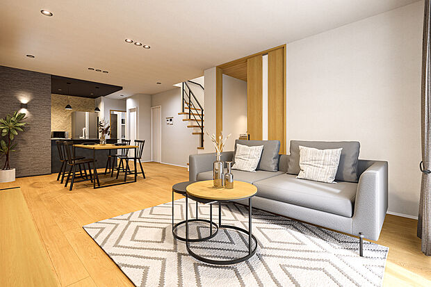 【リビングダイニング完成予想図】T-4完成予想図/家族の明るい笑顔や笑い声もまた、幸せなおうち時間に欠かせないもの。笑顔溢れる暮らしをもたらすのは、快適で居心地の良いLDKがあってこそ。思い描く理想の暮らしが実現します。