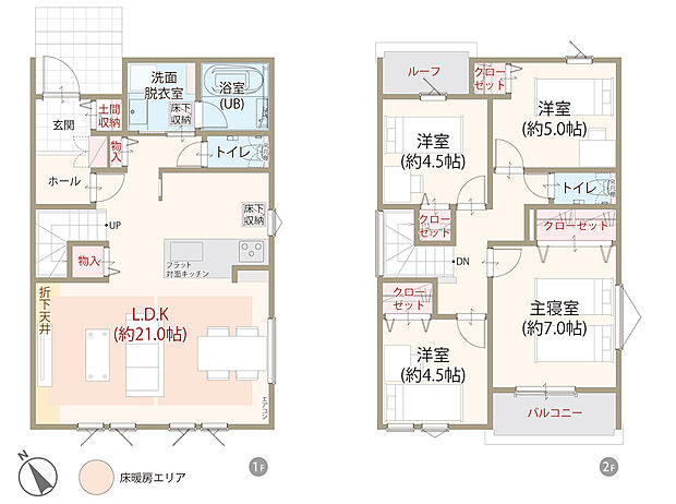 【4LDK】太陽光発電システム搭載、耐震等級3、断熱等級5、環境にもお財布にも優しいZEH仕様の家、LDK広々21.0帖、主寝室ゆとりの7.0帖、第一種換気&全熱交換換気、全居室に収納完備、駐車スペース2台分