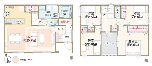 【4LDK＋WIC＋土間収納】太陽光発電システム搭載、耐震等級3、断熱等級5、第一種換気＆全熱交換換気、LDK広々20.5帖、主寝室ゆとりの8.6帖、駐車スペース4台可、全居室に収納完備
