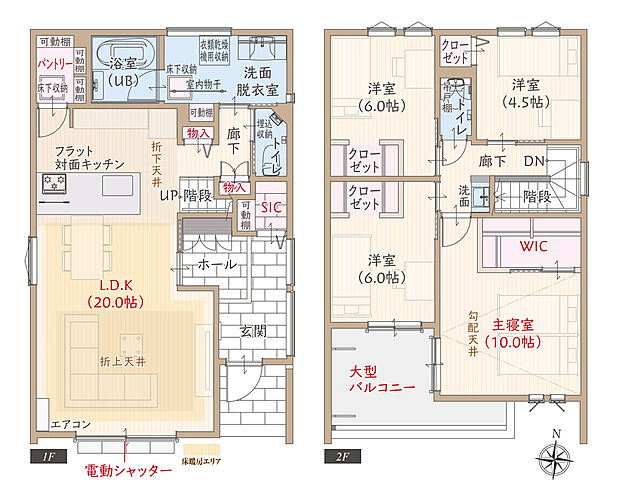 【4LDK】太陽光発電パネル搭載、南向き、駐車3台可、耐震等級3、断熱等級5、第一種換気&全熱交換換気、ZEH仕様、フラット対面キッチン付LDK広々20帖、大型WIC付主寝室広々10帖、大型SIC&パントリー、大型バルコニー