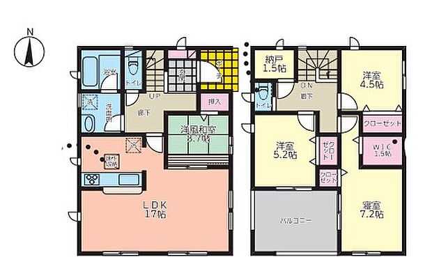 ２号棟：リビングは３方向から光が入る明るい雰囲気のリビング♪１日を通して明るく日通は照明いらずですね。