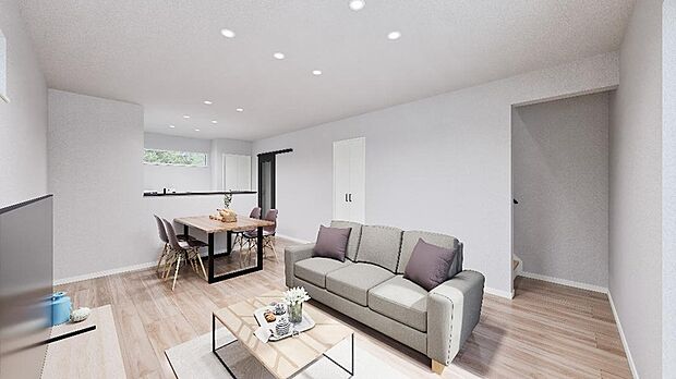 【完成予想図 A棟】
LDKは約16帖とゆとりのある広さ。ソファなどの家具を置いても、ご家族揃ってゆったりとおくつろぎいだけます。