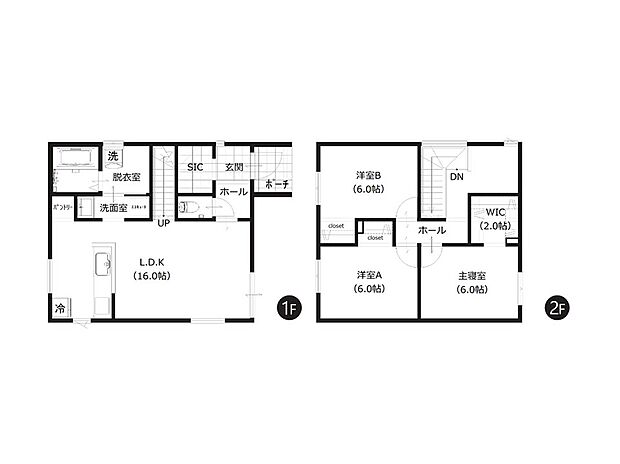 【B棟 間取図】
WICやSIC、パントリーなど豊富な収納が魅力の3LDKです。