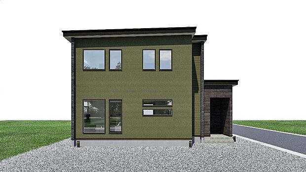 【1号棟 完成予想図】
2026年2月完成予定の4LDK。1号棟は外観はデザイン性の高いSOLIDOをアクセントに、他とは違うこだわりのデザインです。