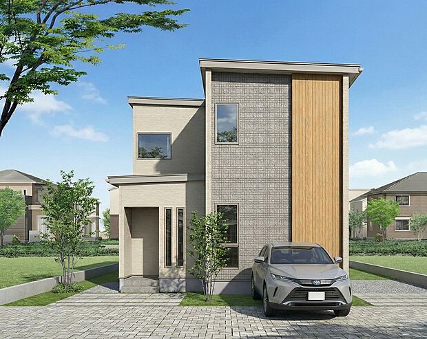 【2号棟 完成予想図】
断熱性・気密性に優れ、耐火性がある2×6工法。地震の揺れを効果的に吸収する制震ダンパーも搭載したお住まいです。