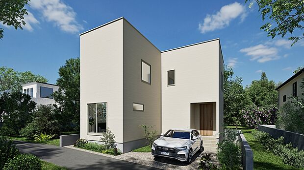 【完成予想図】
ファミリーにおすすめの3LDKが登場しました。シンプルでナチュラルなデザインのお住まい。2026年6月完成です。完成するのが楽しみですね。