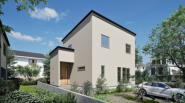 【完成予想図】
ホワイト×ナチュラルブラウンがおしゃれなお住まい!ご家族がゆったり暮らせる4LDK、2026年8月完成です。