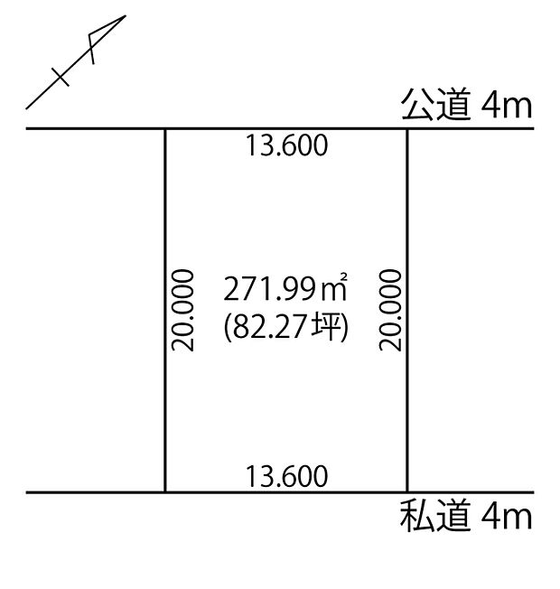 【区画図】
両面道路に面し陽当り・風通し良好、通り抜ける風を感じられるお住まいになりそうですね。