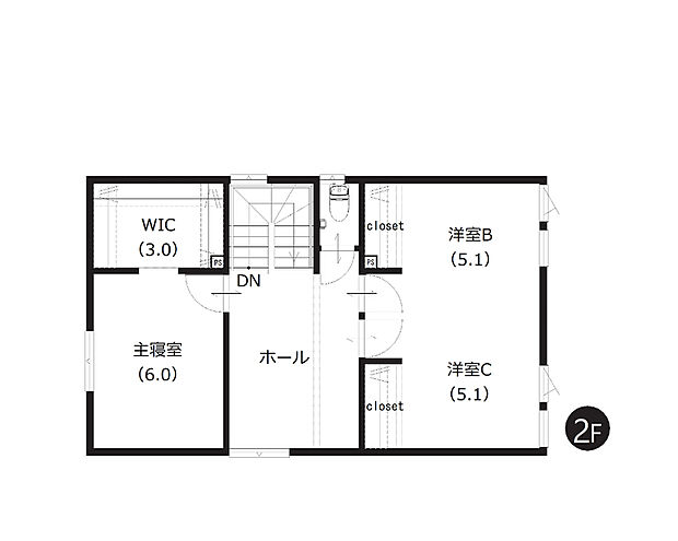 【3LDK】WICを含む全居室収納付きで室内スッキリ。洋室は将来間仕切りを設け2つの部屋に分けられる設計にしました。