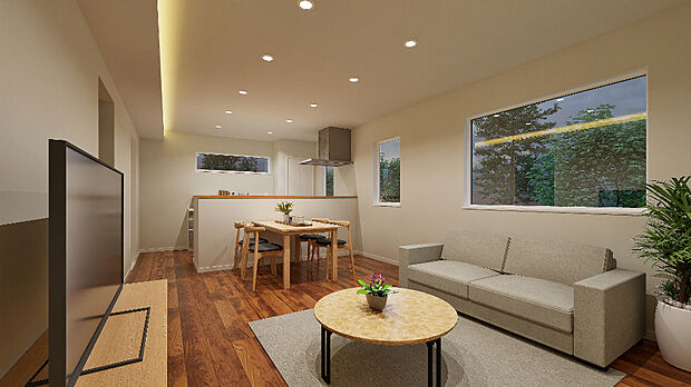 【【完成予想図】】リビングにいるご家族やご友人との会話を楽しみながらお料理ができる対面キッチンを採用しています。