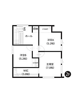 約3帖のWICを含む全居室収納付き。2階のホール部分にはカウンターがあり、ライフスタイルに合わせた使い方ができます。 