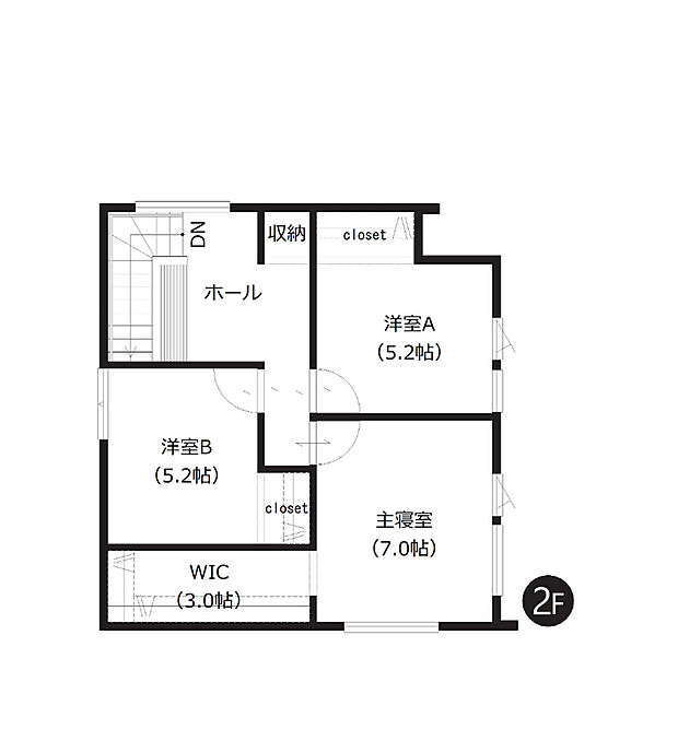 【4LDK】約3帖のWICを含む全居室収納付き。2階のホール部分にはカウンターがあり、ライフスタイルに合わせた使い方ができます。