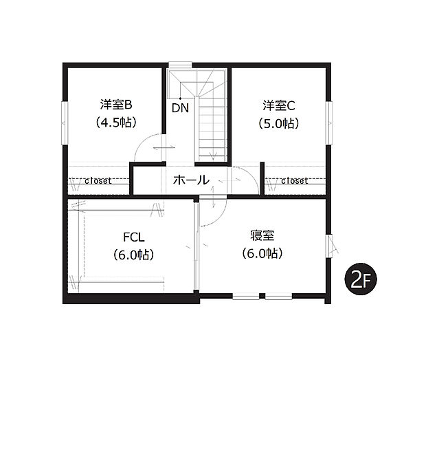 【4LDK】約6帖のファミリークローゼット付きで、日用品のストックや、家族全員の衣類や季節物までスッキリ収納可能です。