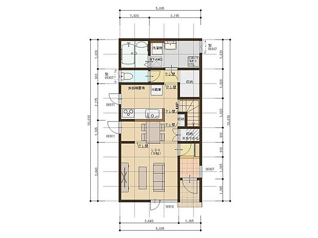 【【建築プラン例】】建築面積:100.22m2
建物価格:2218万円(税込)
※杭工事、分水工事、諸費用別途
※設計プランの参考一例であって、当該プランの採用可否は任意です。
