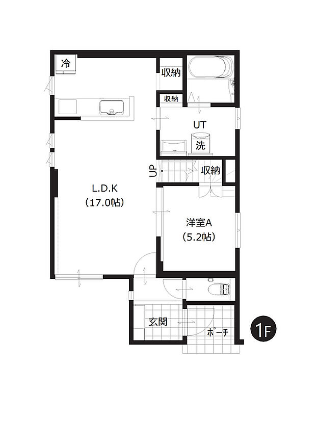 【3SLDK】1階にLDKと水回りを集約させた間取りで、家事の効率を上げるだけでなく生活の快適さも感じられます。