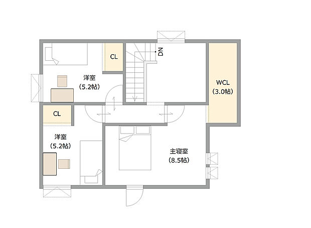 【【3号地 建築プラン例】】建物面積：106.01m2
建物価格：2305万円(税込)
※杭工事、分水工事、諸費用別途
※設計プランの参考一例であって、当該プランの採用可否は任意です。