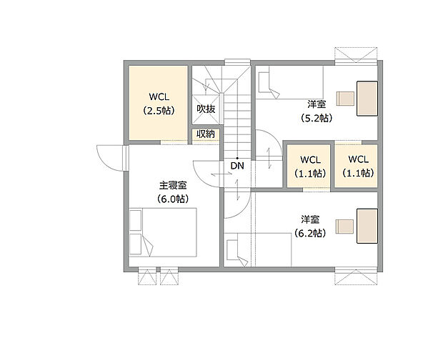 【【建築プラン例】】建築面積：89.45m2
建物価格：2056 万円（税込）
※杭工事、分水工事、諸費用別途
※設計プランの参考一例であって、当該プランの採用可否は任意です。