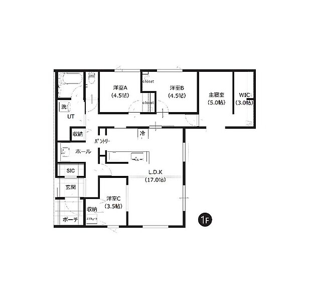 【4LDK】平屋ならではの動線のよさが感じられる住まいです。WICを含む全居室収納の他、パントリーやSICなど豊富な収納も魅力です。