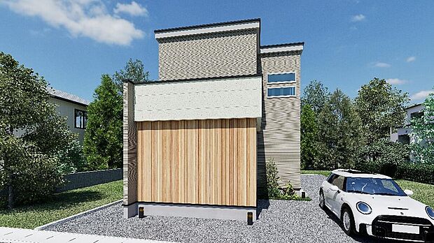 【完成予想図】
デザインにこだわった、幅広い世代にも好まれる外観です。2026年3月完成、2026年5月お引渡し予定となっております。