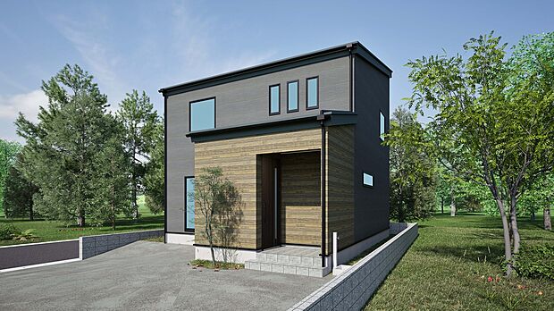 【1号地 完成予想図】
バイカラーのおしゃれな外観が魅力のお住まい。内装は明るいホワイトを基調に、柔らかなベージュを合わせた飽きのこない内装デザインとなっております。