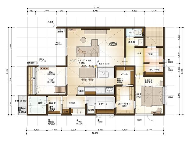 【【建築プラン例】】建築面積:88.84m2
建物価格:2504万円(税込)
※杭工事、分水工事、諸費用別途
※設計プランの参考一例であって、当該プランの採用可否は任意です。