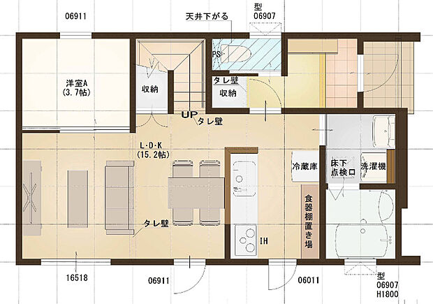 【【2号地 建築プラン例】】建築面積：99.38m2
建物価格：2499万円
※杭工事、分水工事、諸費用別途
※設計プランの参考一例であって、当該プランの採用可否は任意です。