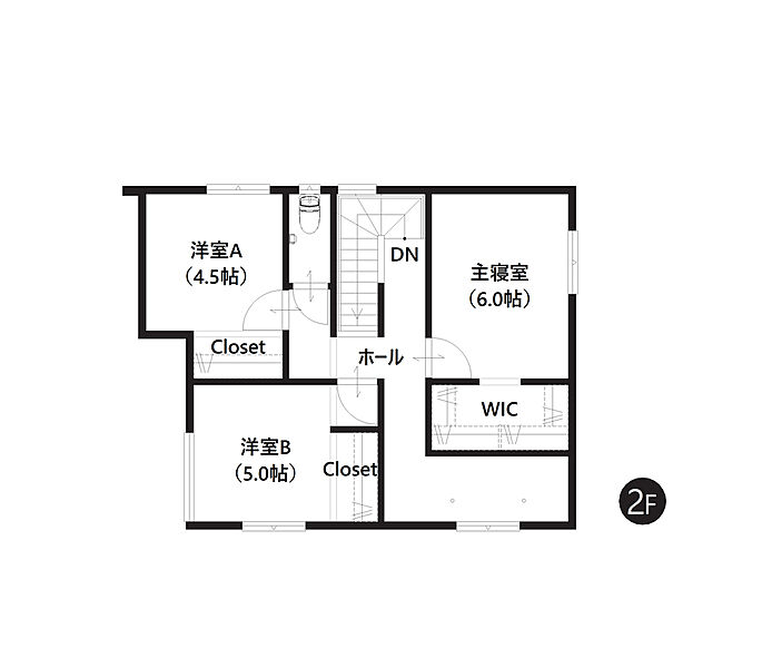 【2階間取図】
書斎やキッズスペースなどさまざまな目的で使えるヌック付き3LDKの間取りです。