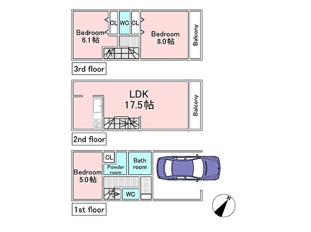 A号棟参考プラン(建物込4280万円、土地面積53.41m2、建物面積97.70m2)