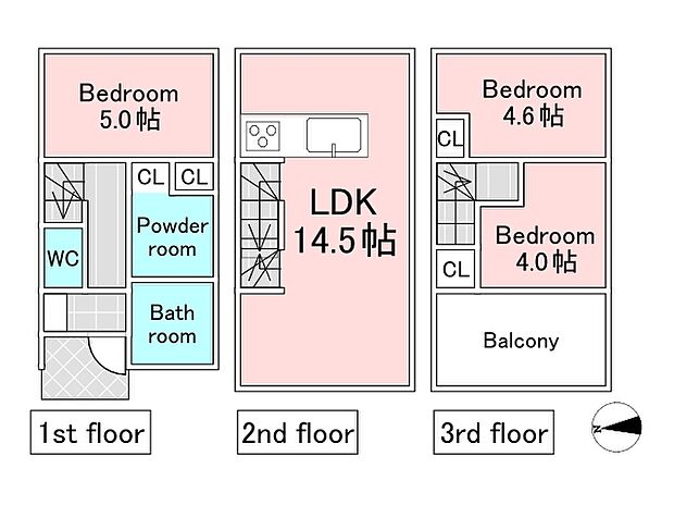 A号棟参考プラン(建物込4580万円、土地面積42.25m2、建物面積67.47m2)