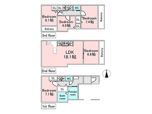 1号棟参考プラン（建物込8580万円、土地面積62.33ｍ2、建物面積127.89ｍ2）