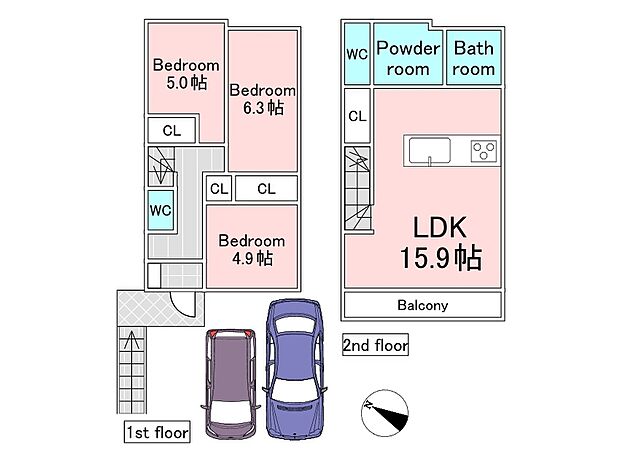 【B号棟】B号棟参考プラン（建物込5,680万円、土地面積142.69ｍ2、建物面積79.40ｍ2）