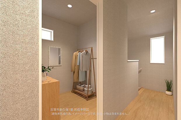 【【完成予想図/納戸】】2階ホールから出入り可能です。ご家族分のお洋服をまとめて収納する「ファミリークローゼット」をはじめ、ライフスタイルに合わせて多彩な用途で活用できます。