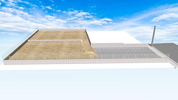 【【造成完成予想パース】】建ぺい率は40%、容積率は50%です。現地は、自然光が差し込みやすい開放感のある立地。外構にもゆとりを持たせた住まいづくりをご検討いただけます。