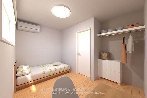 【【1号地/完成予想図/洋室-3(約5帖)】】各洋室には収納が備わっており、居住空間を広くご使用いただけます。2階廊下には納戸があり、季節家電や寝具の保管に重宝します。